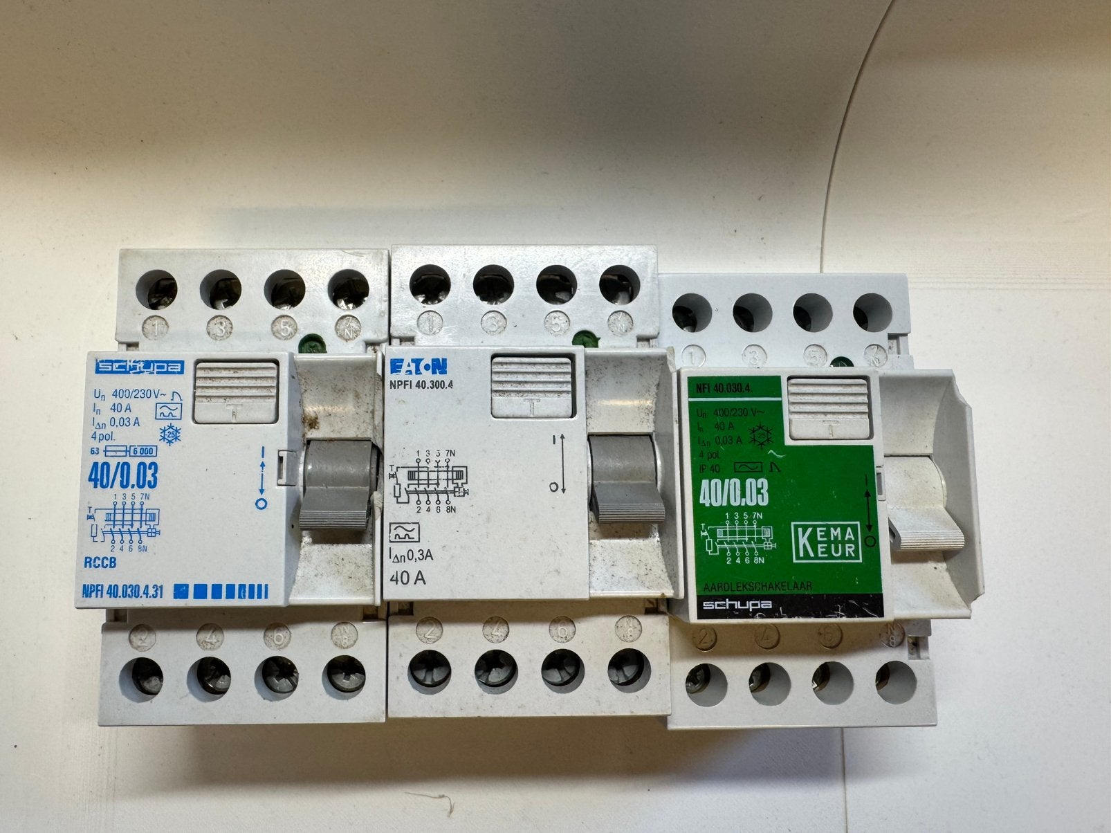 Eaton Schupa Aardlekschakelaar 40A 30mA 4P €12 P/S, Doe-het-zelf en Verbouw, Elektra en Kabels, Ophalen of Verzenden, Gebruikt