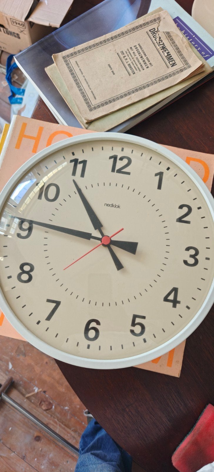 Vintage Nedklok Wandklok / Stationsklok - Ø 28,3 cm, Ophalen of Verzenden