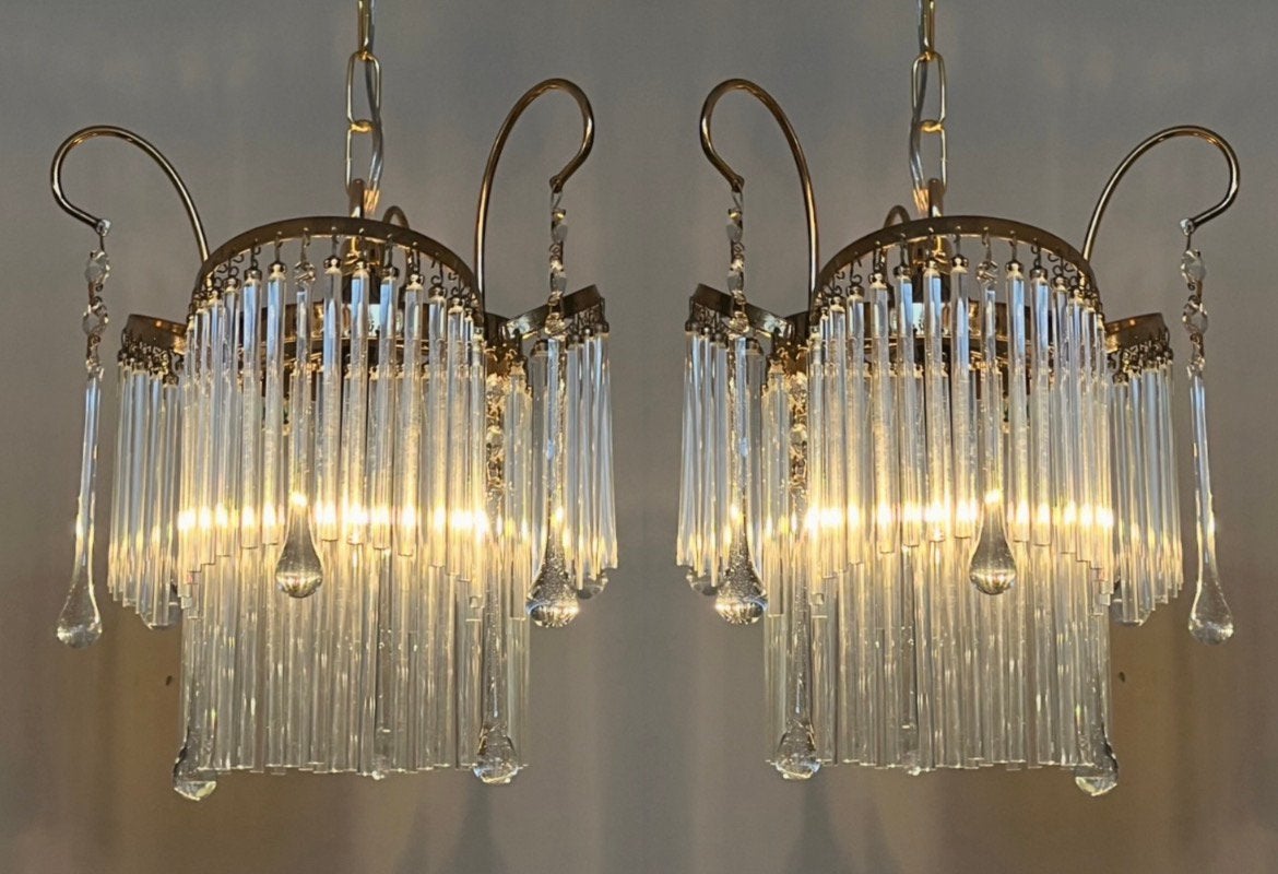 2 beschikbaar Jaren 20 stijl hanglamp staafjes kroonluchters, Vintage, Vintage, Vintage, Ophalen of Verzenden