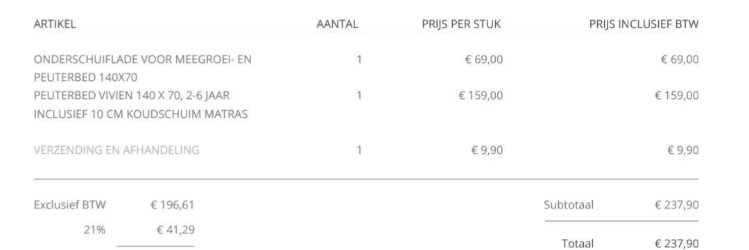 Peuterbed Vivien 140x70 met onderschuiflade Petit Amelie, Kinderen en Baby's, Kinderkamer | Bedden, Ophalen, Gebruikt, 70 tot 85 cm