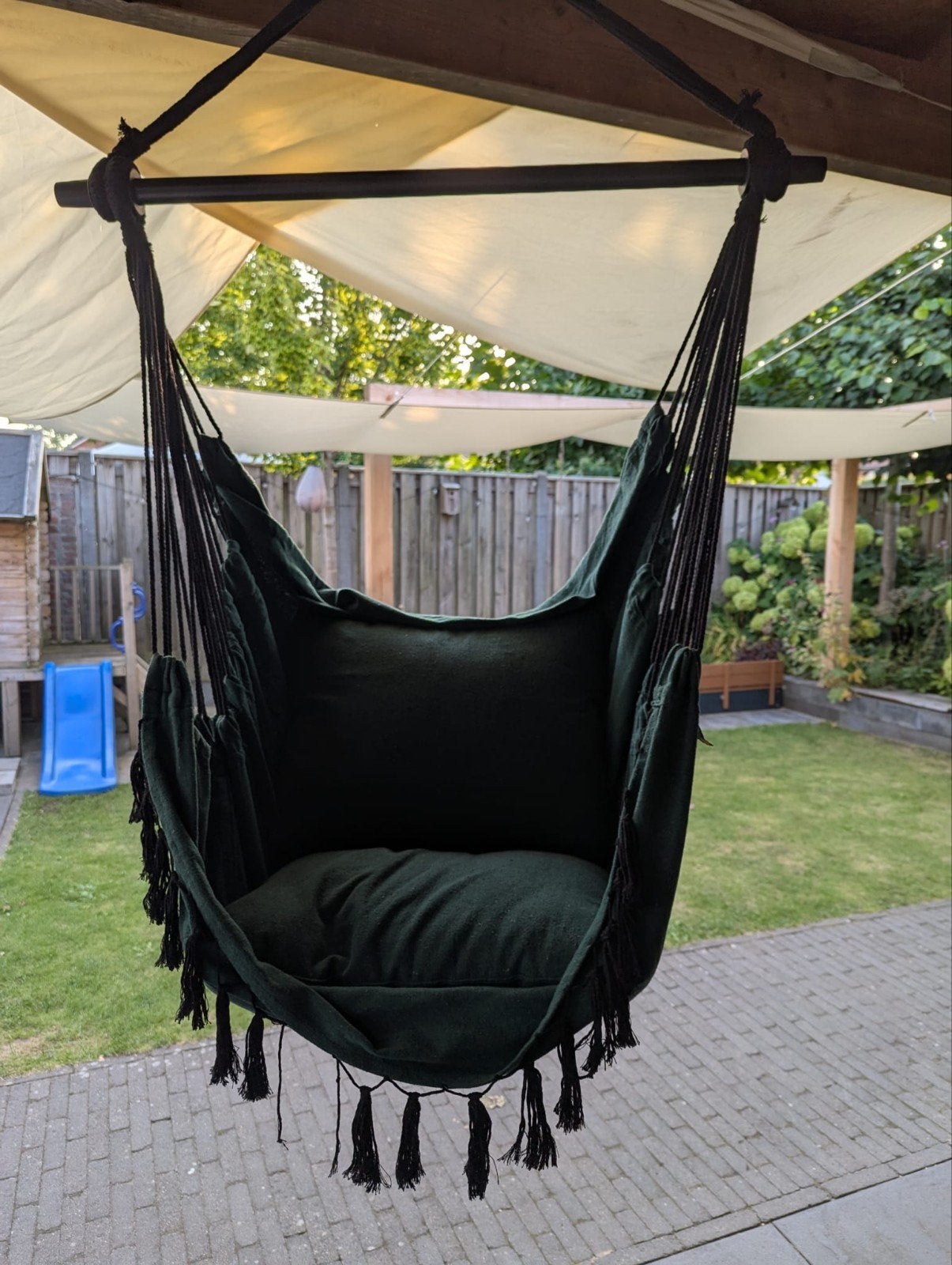 Groene hangstoel voor binnen en buiten, Opvouwbaar, Ophalen of Verzenden, Zo goed als nieuw, Eenpersoons