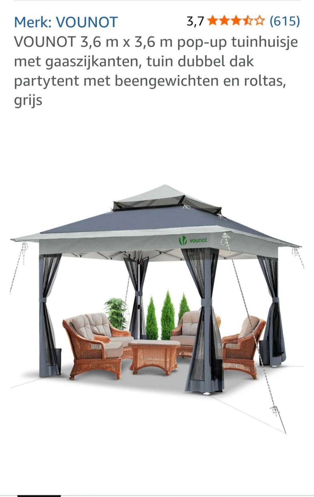 partytent 3,6 x 3,6, Tuin en Terras, Ophalen, Minder dan 5 meter
