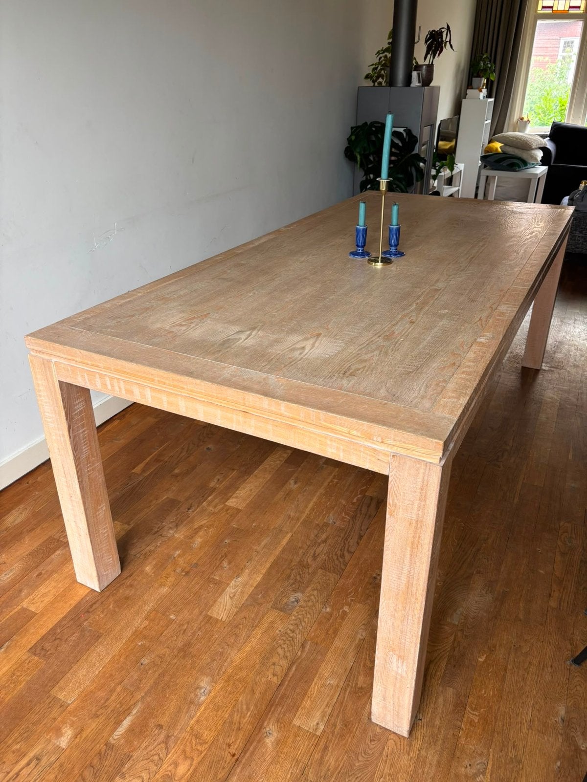 Robuuste houten eettafel 220x100x79, Ophalen, Gebruikt, 50 tot 100 cm, 150 tot 200 cm