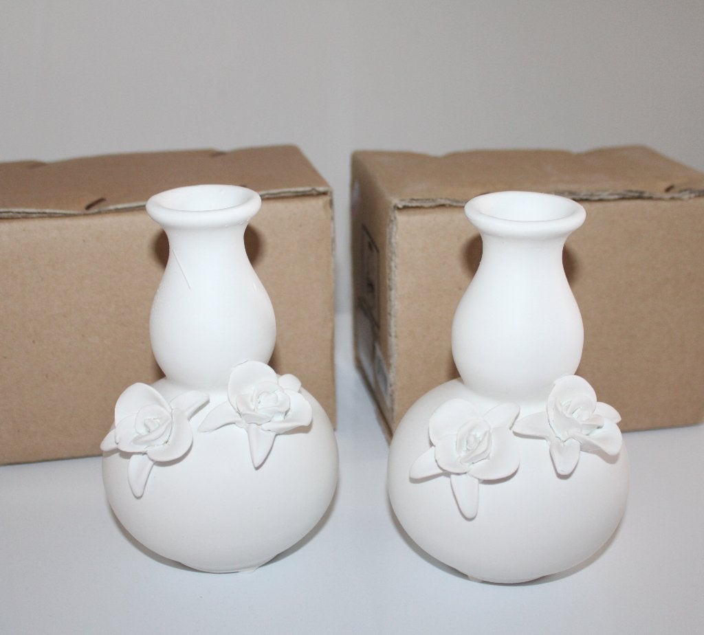 NIEUW Set/2 vaasje roos roosjes bloemen wit porselein vaas, Ophalen of Verzenden, Nieuw, Wit