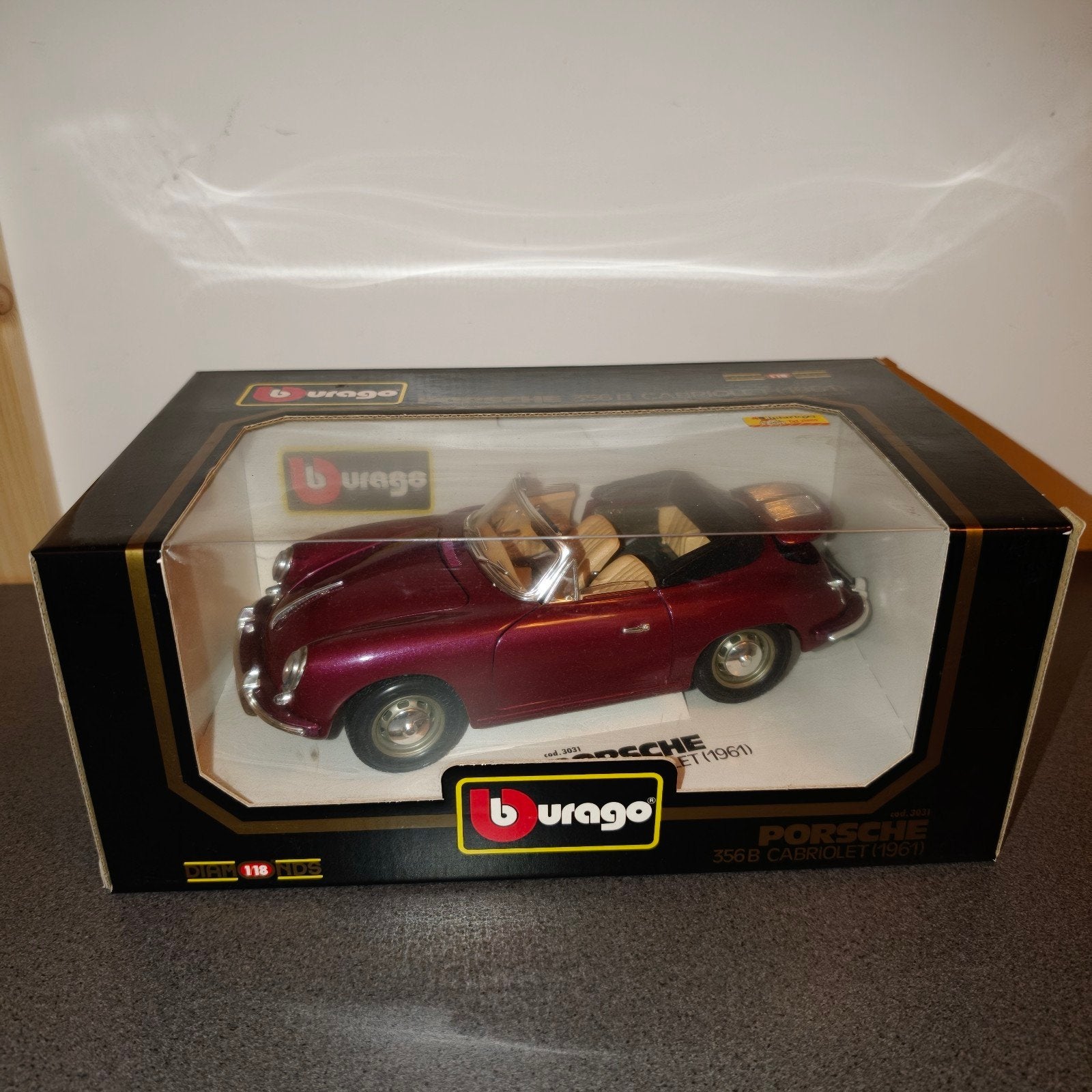 Burago Porsche 356 B Cabriolet (1961) Die-cast Model 1:18, Ophalen of Verzenden, Nieuw, Auto, Bburago