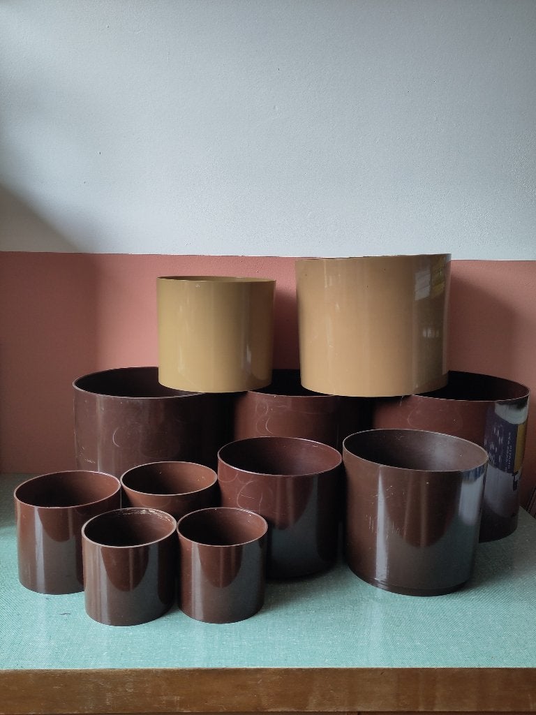 Vintage Kunststof Bloempotten - Verschillende Maten, Kunststof, Gebruikt, Rond, Ophalen of Verzenden