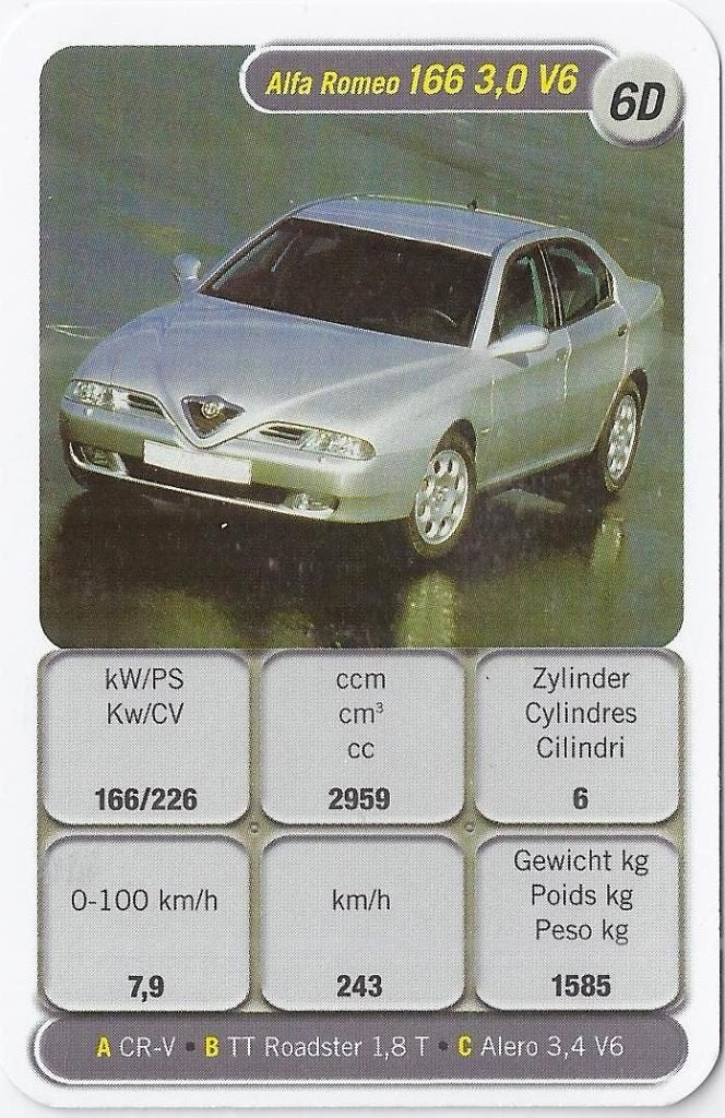 C22 autokaartje 6d alfa romeo 166 3,0 v6, Ophalen of Verzenden, Zo goed als nieuw, Auto's
