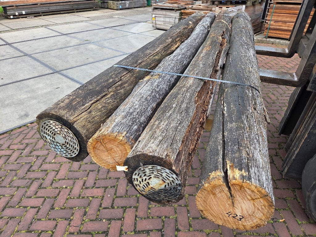 4 Gebruikte hardhouten ronde palen onbehandeld - nr: HB423, Tuin en Terras, Ophalen, Gebruikt, 250 cm of meer, Palen