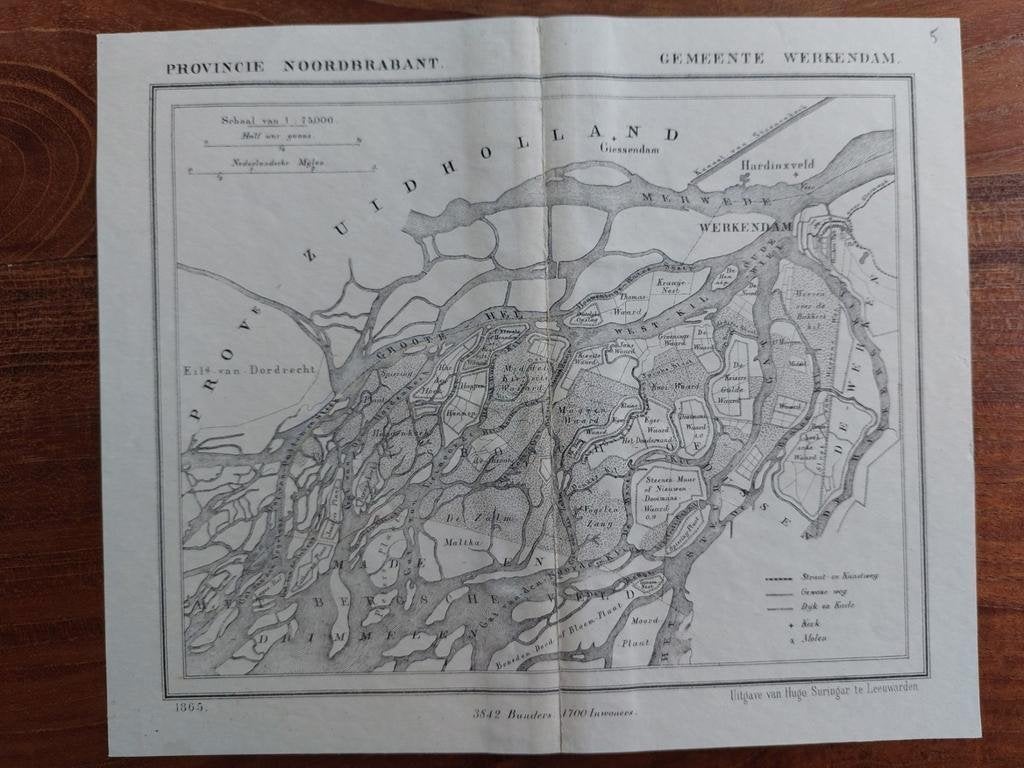 5 / Werkendam Noord Brabant Litho uit 1865 van J. Kuyper, Ophalen of Verzenden