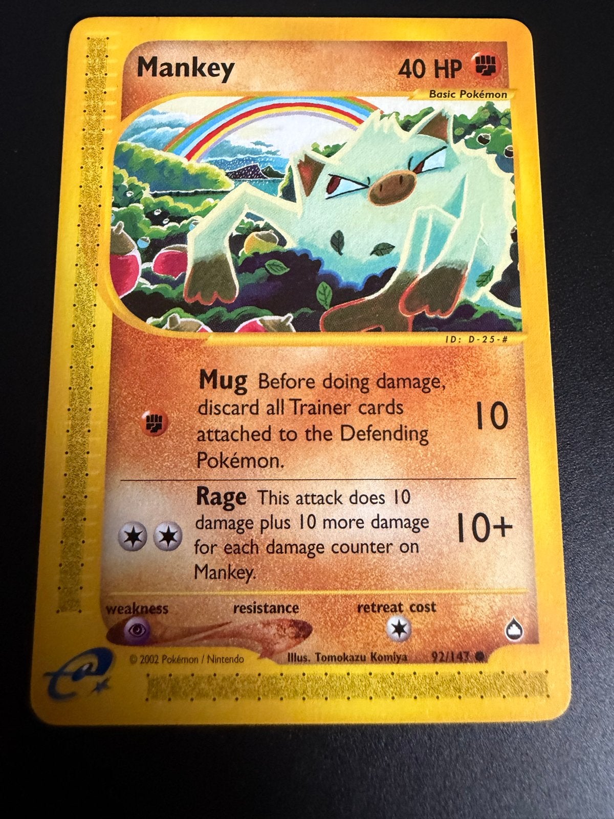 Mankey Pokémon kaart 92/147 - Aquapolis, Ophalen of Verzenden, Gebruikt, Losse kaart
