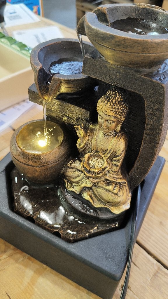 Boeddha waterfontein met LED – 26 cm hoog, 26 cm, Zwart, Ophalen of Verzenden, Kunststof