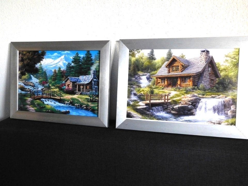 Print op papier Canvas Berg Landschap met waterval in Zilver, Ophalen, Minder dan 50 cm, 5 – 50, Print