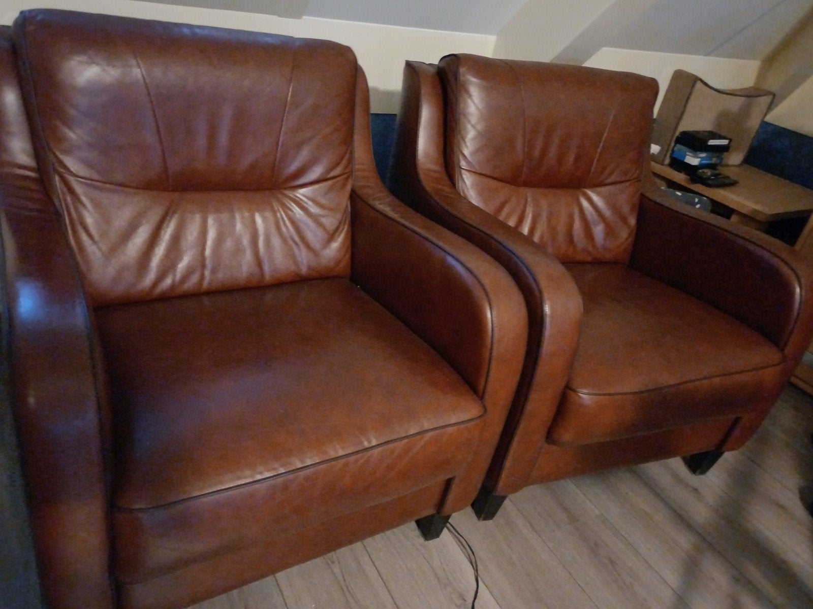 2 bruine leren stoelen - Goede staat, Gebruikt, Twee, Bruin, Leer