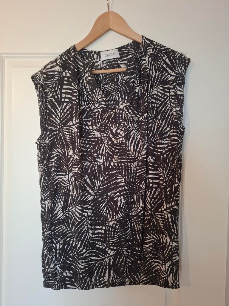 Zwart-wit shirt met palmbladprint van Cartoon, Maat 38/40 (M), Cartoon, Zwart, Ophalen of Verzenden
