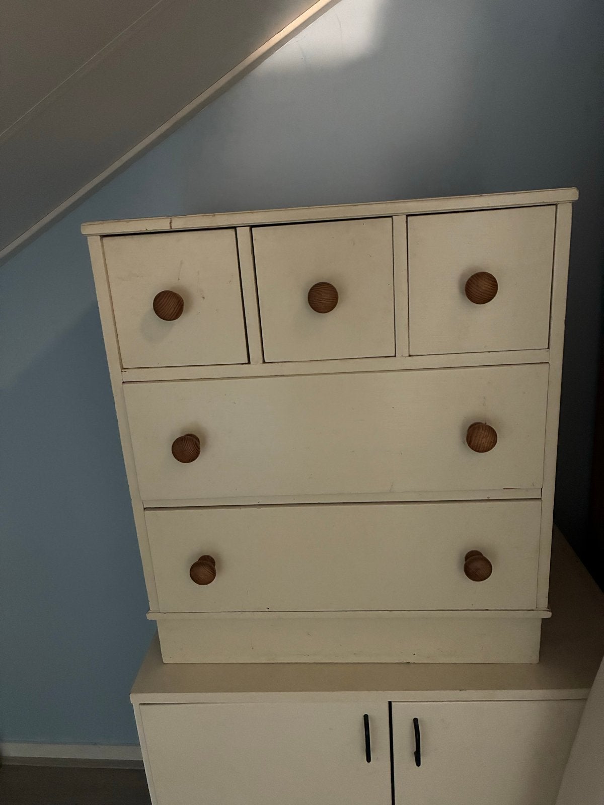 Vintage ladekast met houten knoppen, Ophalen, Gebruikt, 5 laden of meer, 50 tot 100 cm
