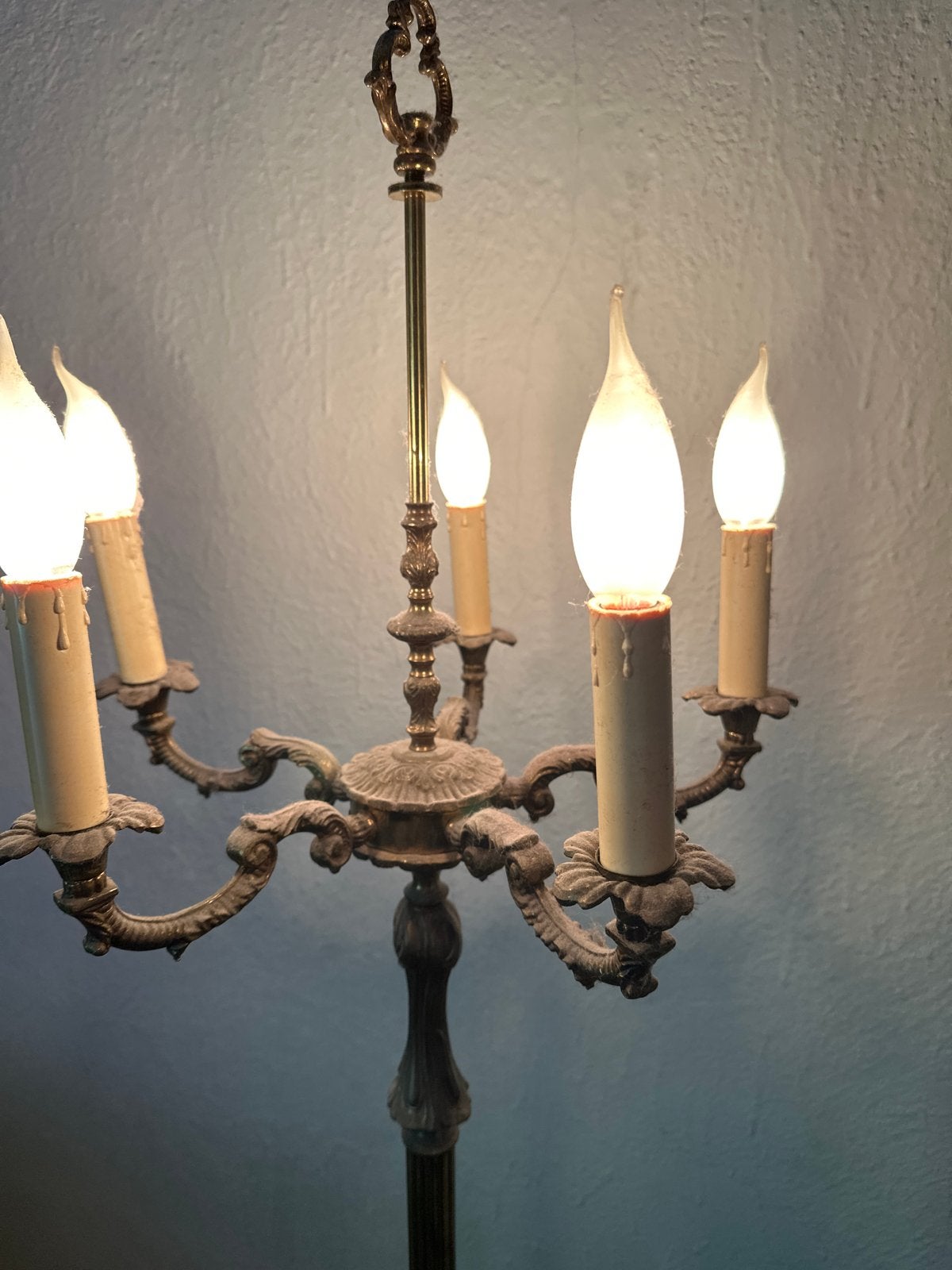 Antieke bronzen vloerlamp met 5 kaarslampen, Ophalen