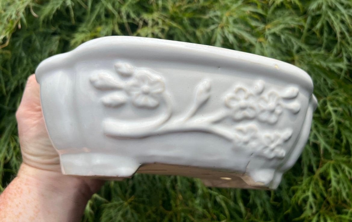 Bonsai schaal gedecoreerd wit geglazuurd 26x19,4x8,2, Overige materialen, Ophalen of Verzenden, Zo goed als nieuw, Overige vormen