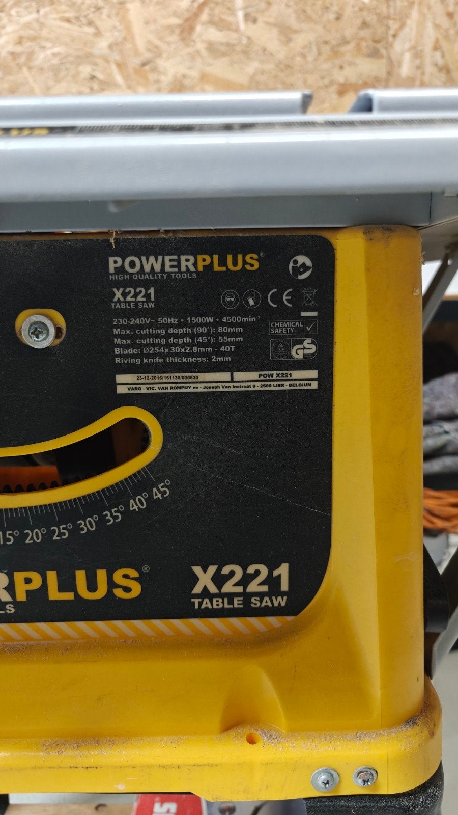 Powerplus X221 Tafelzaag - 1500W, 80mm zaagdiepte, Doe-het-zelf en Verbouw, Gereedschap | Zaagmachines, Ophalen, Gebruikt, 70 mm of meer
