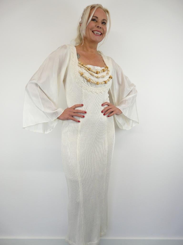 *Abfab Vintage Roomwitte Jurk met veel Details 42*, Wit, Maat 42/44 (L), Ophalen of Verzenden, Zo goed als nieuw