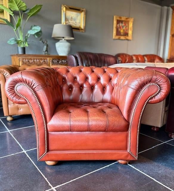 Vintage Chesterfield Fauteuil, Huis en Inrichting, Fauteuils, Gebruikt, Leer, 75 tot 100 cm, 75 tot 100 cm, Ophalen