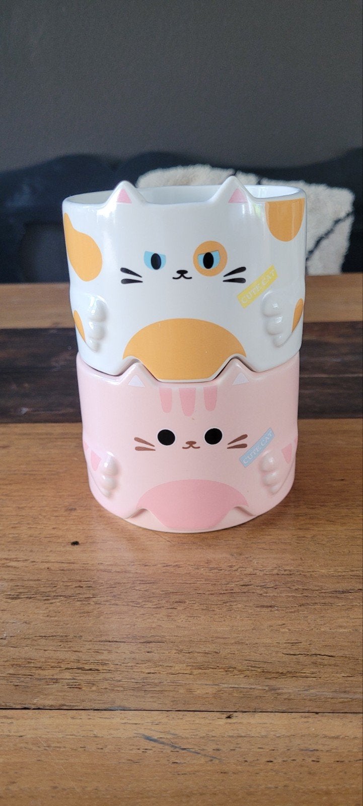 Leuke katten mokken, roze en wit, Ophalen of Verzenden, Zo goed als nieuw, Keramiek, Mok