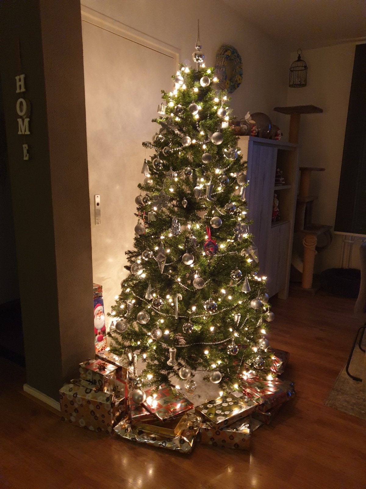 kerstboom 210 cm  met lampjes, Ophalen, Gebruikt