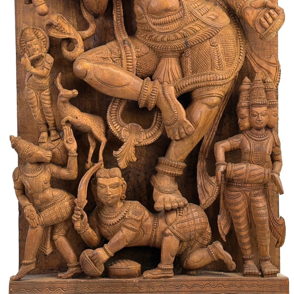 Shiva Nataraja – Indiaas houten tempelreliëf – 107 cm, Antiek en Kunst, India, Ophalen of Verzenden, Wanddecoratie, Hout
