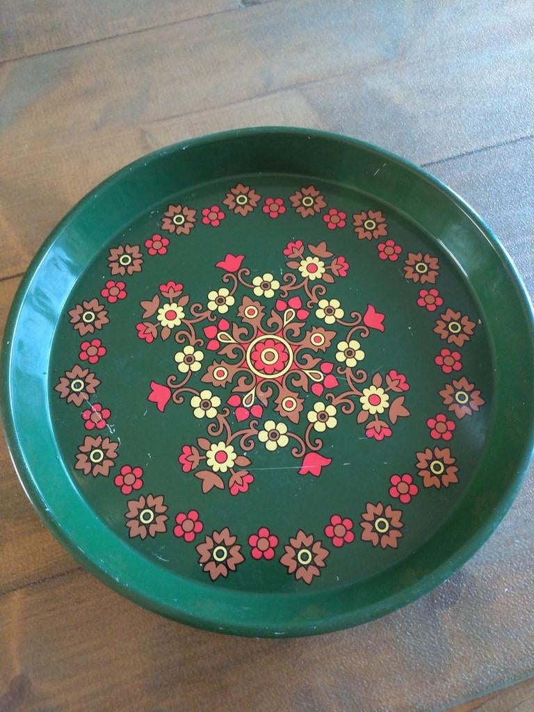 Vintage Worcester Ware dienblad, groen met bloemen, Ophalen of Verzenden