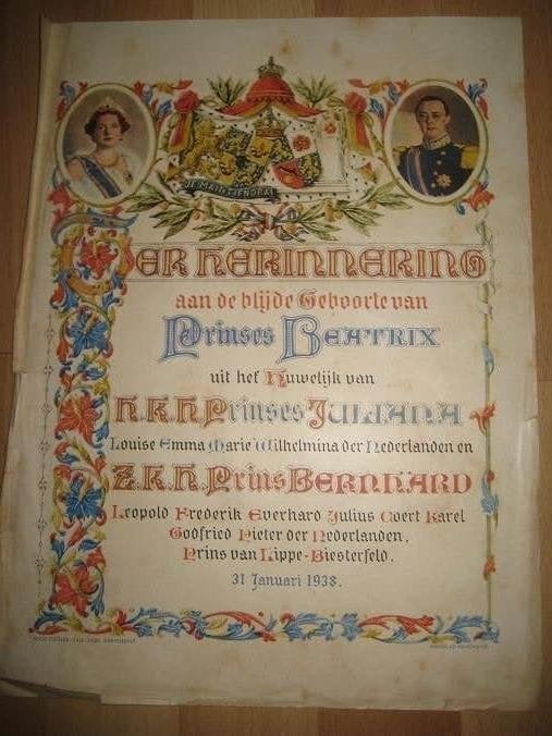 AANKONDIGING geboorte van prinses BEATRIX Zeldzaam, Ophalen of Verzenden, Gebruikt, Nederland, Kaart, Foto of Prent