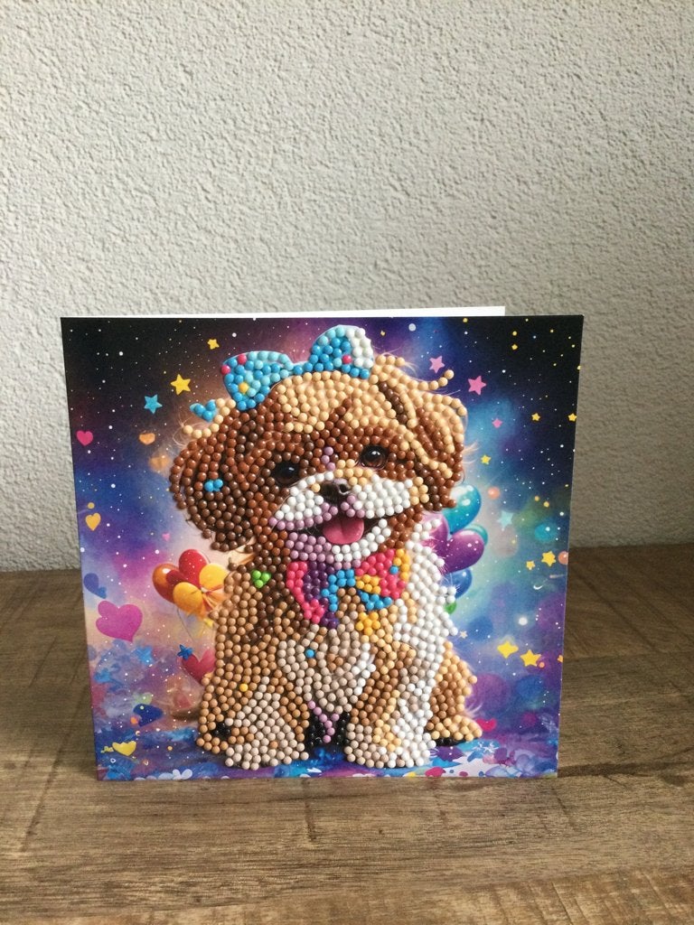 Diamond painting  kleurige wenskaart hondje, Hobby en Vrije tijd, Kaarten | Zelfgemaakt, Ophalen of Verzenden, Zo goed als nieuw