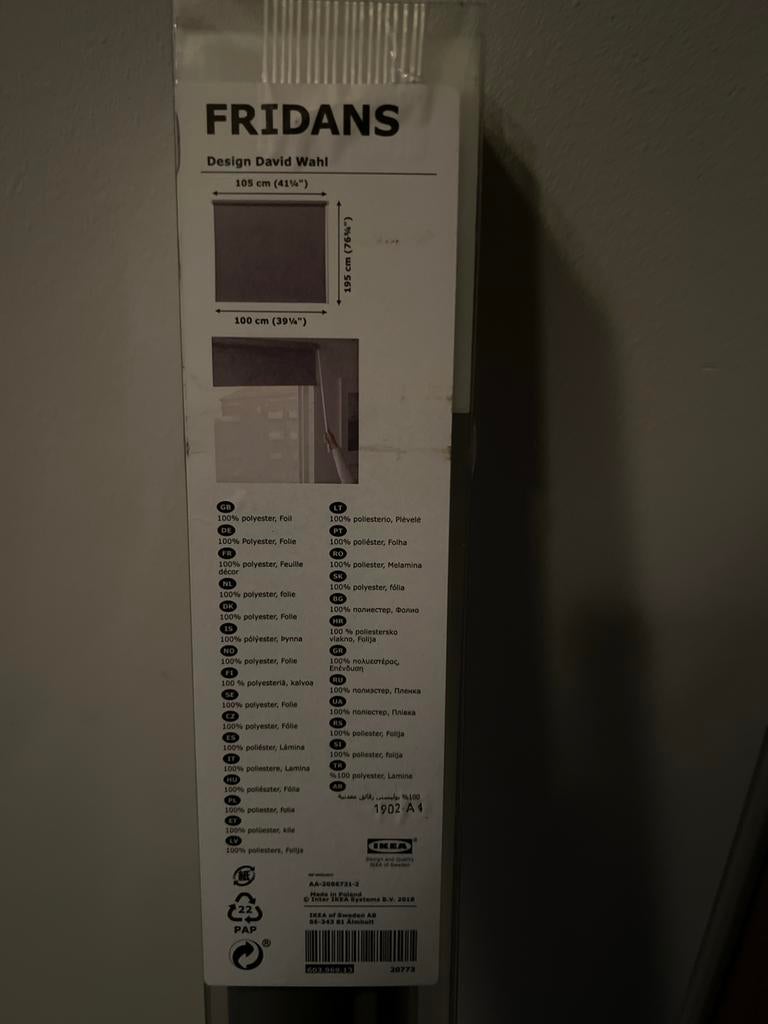 IKEA FRIDANS Rolgordijn 100x195 cm, David Wahl Design, Ophalen of Verzenden, Nieuw, Grijs