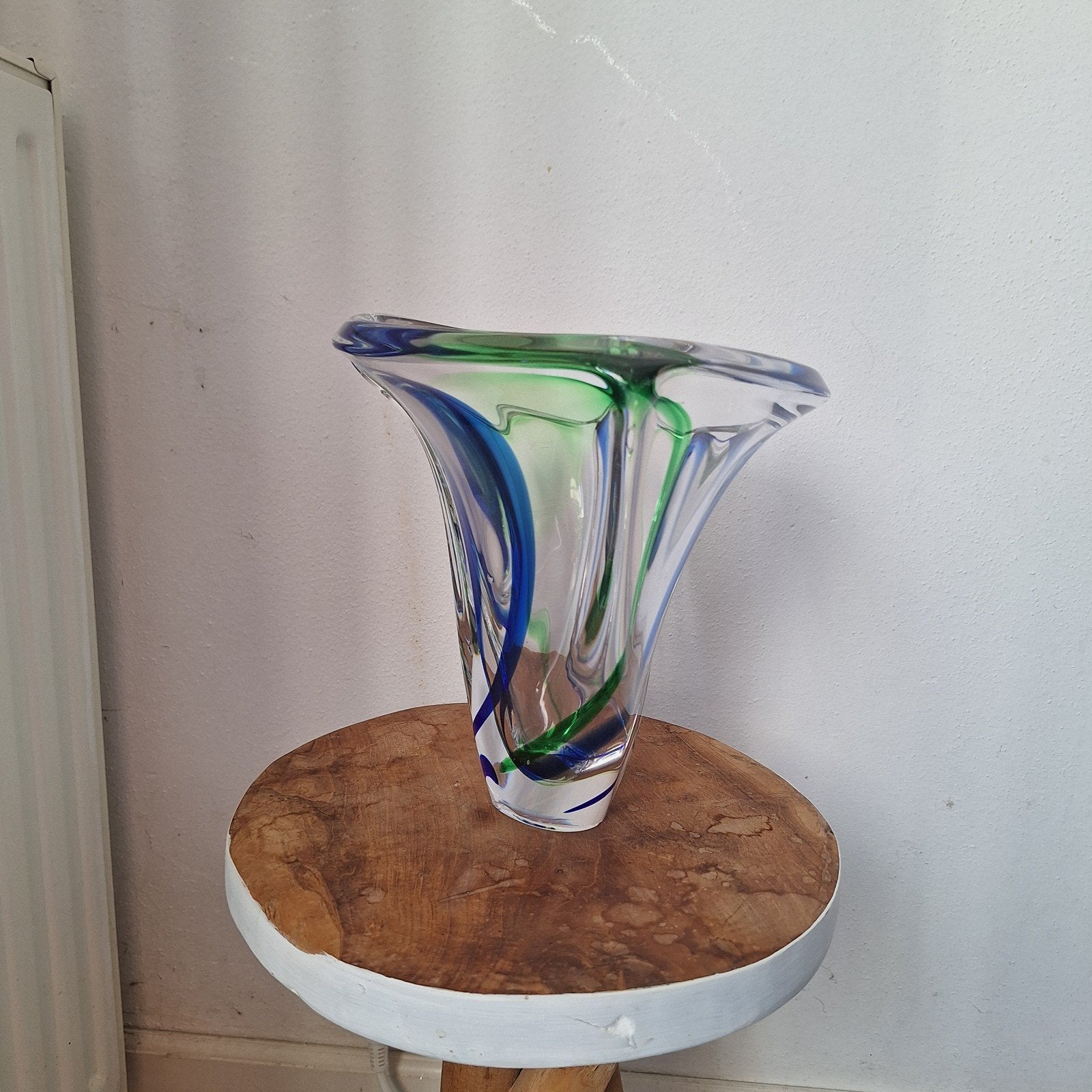 Mondgeblazen vaas met blauw en groen, Ophalen of Verzenden