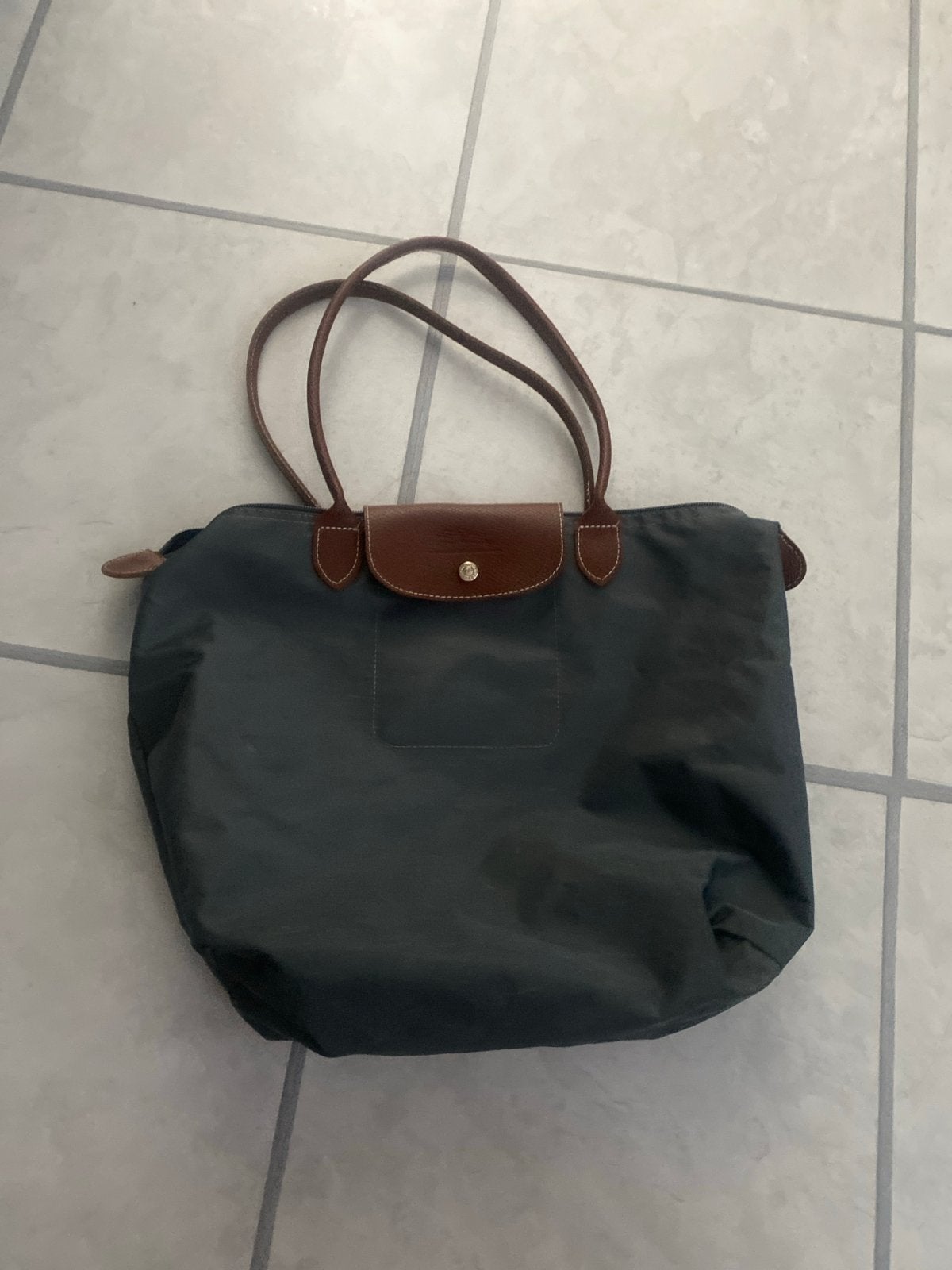 Longchamp Le Pliage Shopper - Donkergrijs, Ophalen of Verzenden, Gebruikt, Grijs, Shopper
