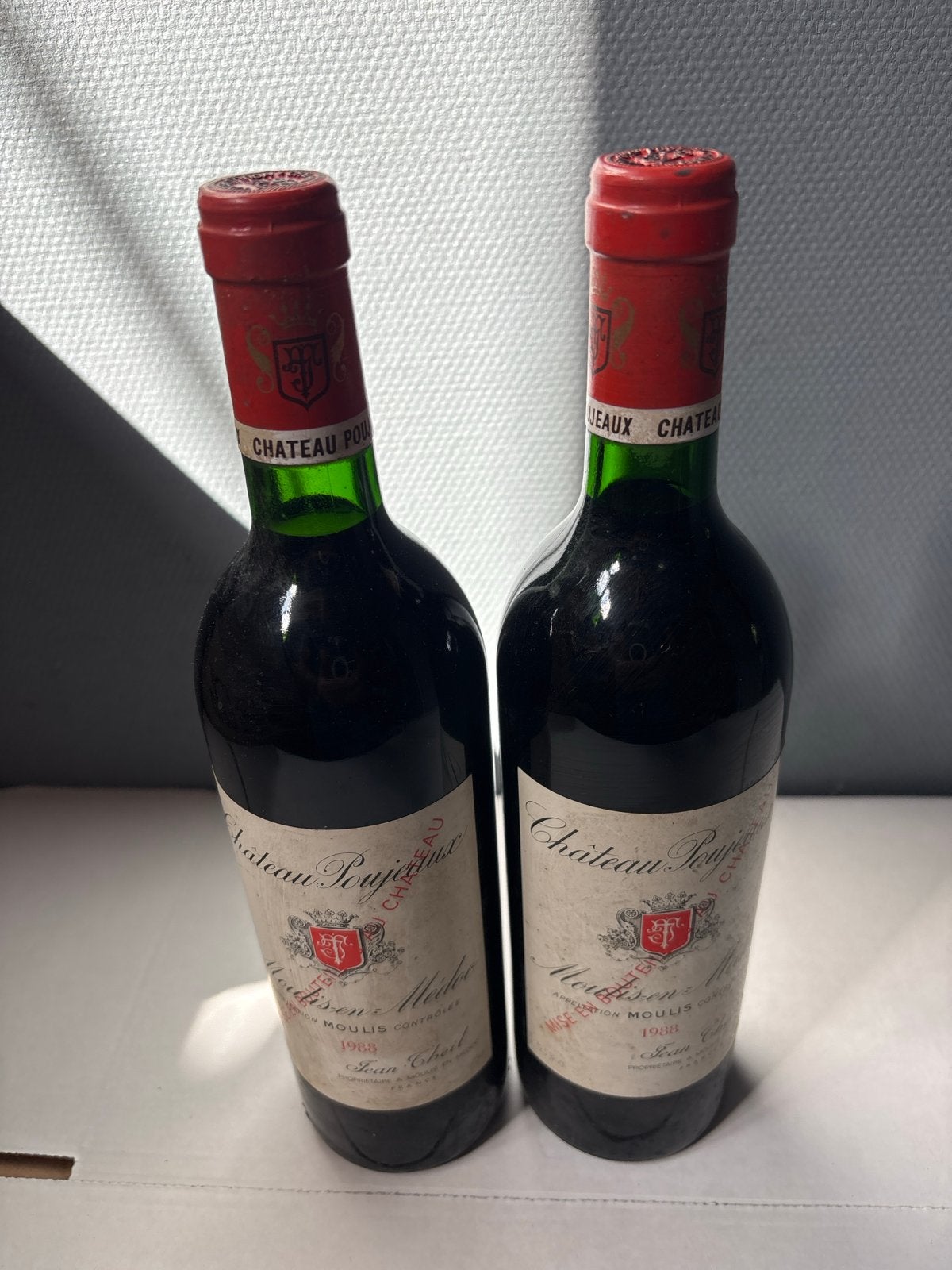 Château Poujeaux Moulis en Médoc 1988 - 2 flessen, Verzamelen, Wijnen, Ophalen of Verzenden, Gebruikt, Frankrijk, Rode wijn