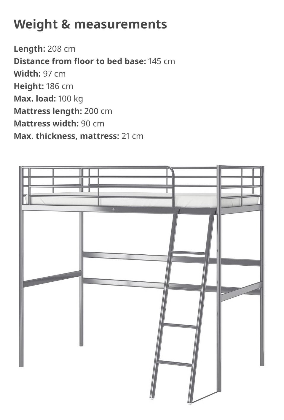 Ruimtebesparende IKEA hoogslaper 90 x 200 cm., Ophalen, Eenpersoons, 160 tot 180 cm, Zo goed als nieuw