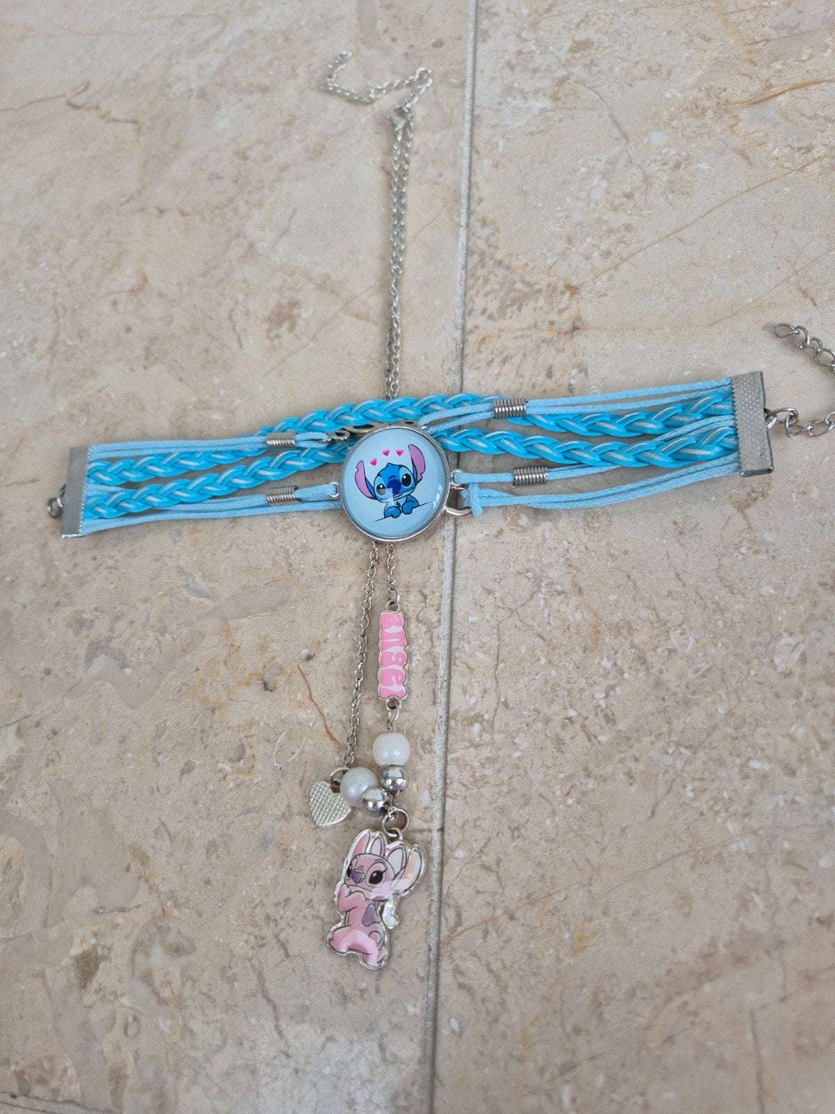 Stitch en Angel armband - Blauw en roze, Overige materialen, Blauw, Nieuw, Ophalen of Verzenden