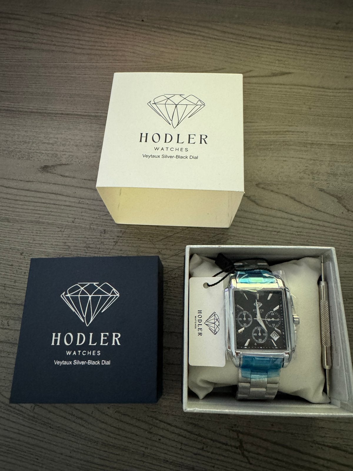 Hodler Veytaux Silver-Black Dial Polshorloge Nieuw, Staal, Polshorloge, Nieuw, Ophalen