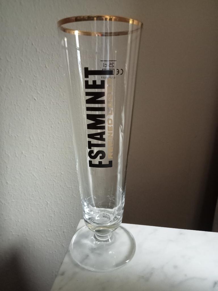 6 Estaminet bierglazen 25 cl., Ophalen of Verzenden, Zo goed als nieuw, Glas of Glazen, Overige merken