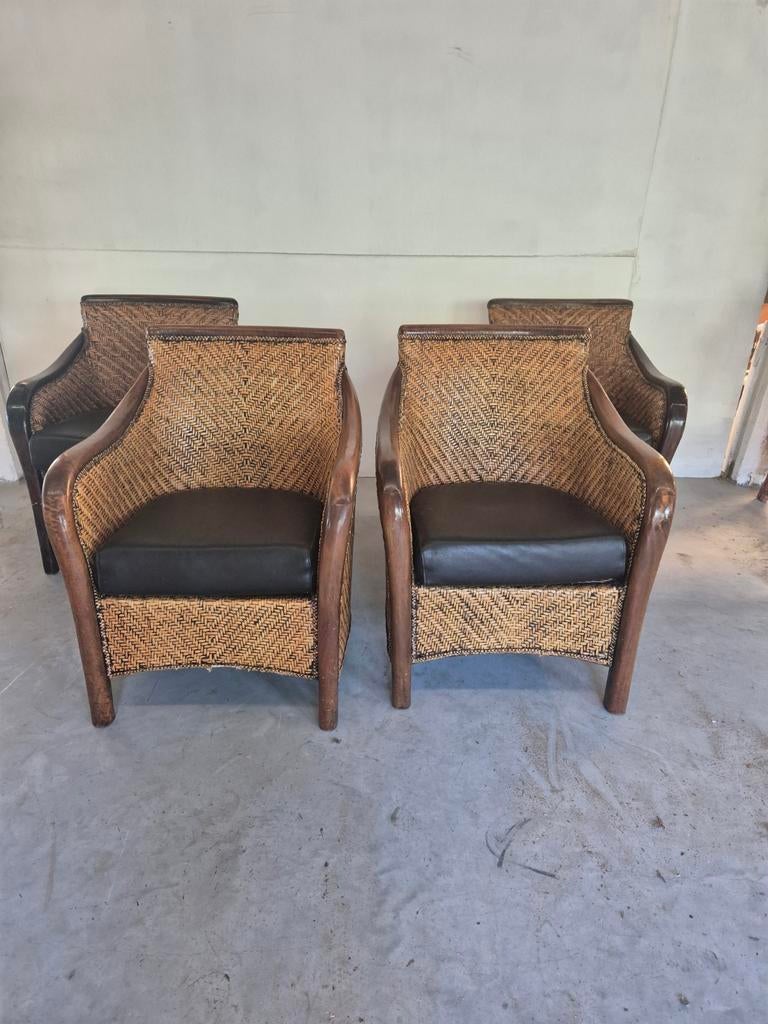 4 art deco colonial stijl fauteuils rotan., Ophalen, Gebruikt, Minder dan 75 cm, Onbekend