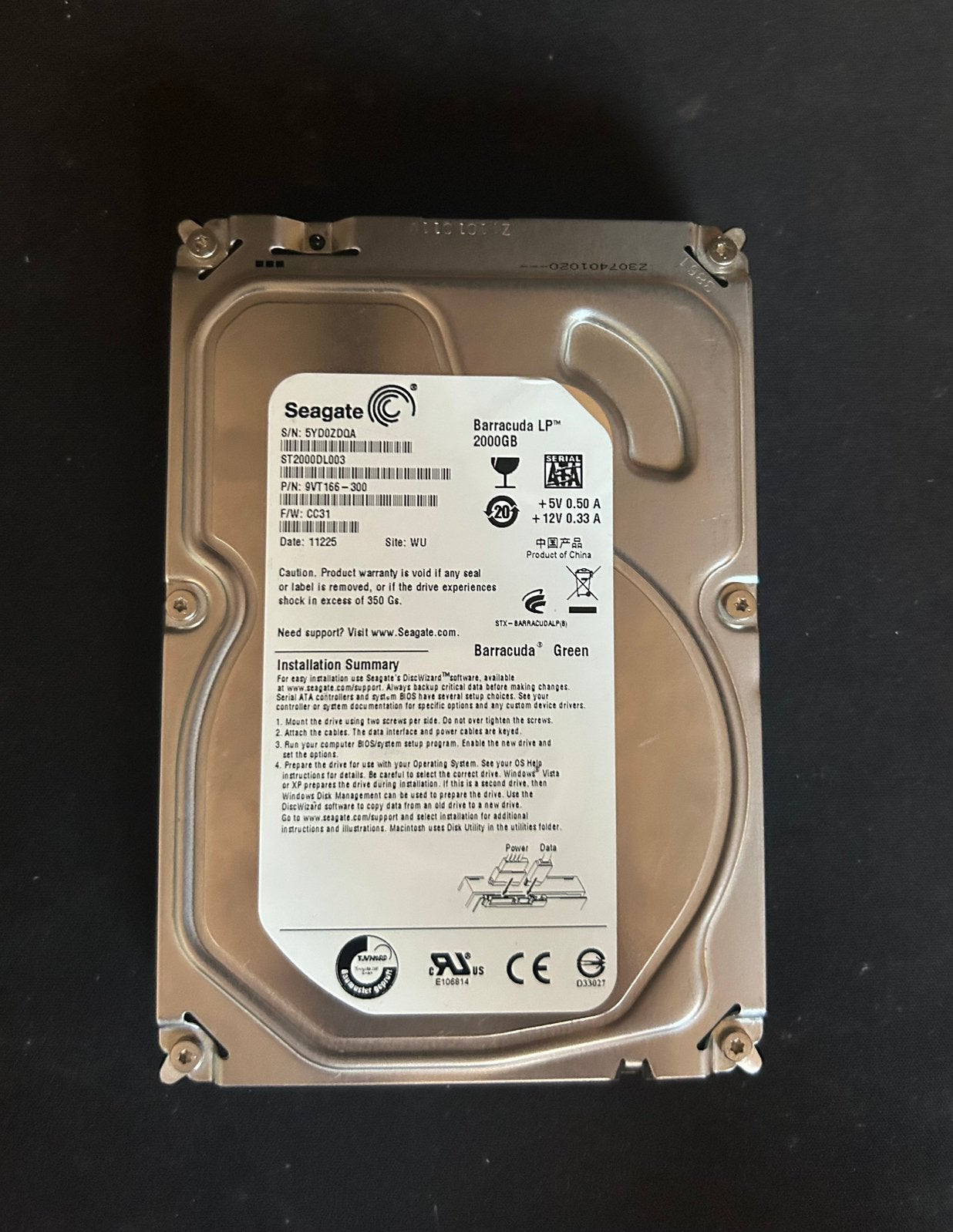 Seagate Barracuda Green 2TB, Computers en Software, Ophalen, Gebruikt, Desktop, SATA