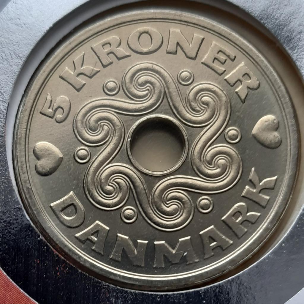 Denemarken 5 kroner 1994  (UNC) + Postzegel., Ophalen of Verzenden, Overige landen, Losse munt