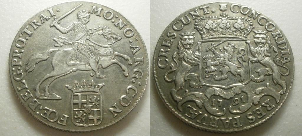 Utrecht ½ Dukaton zilver 1791 kabelrand, Postzegels en Munten, Munten | Nederland, Vóór koninkrijk, Zilver, Ophalen of Verzenden