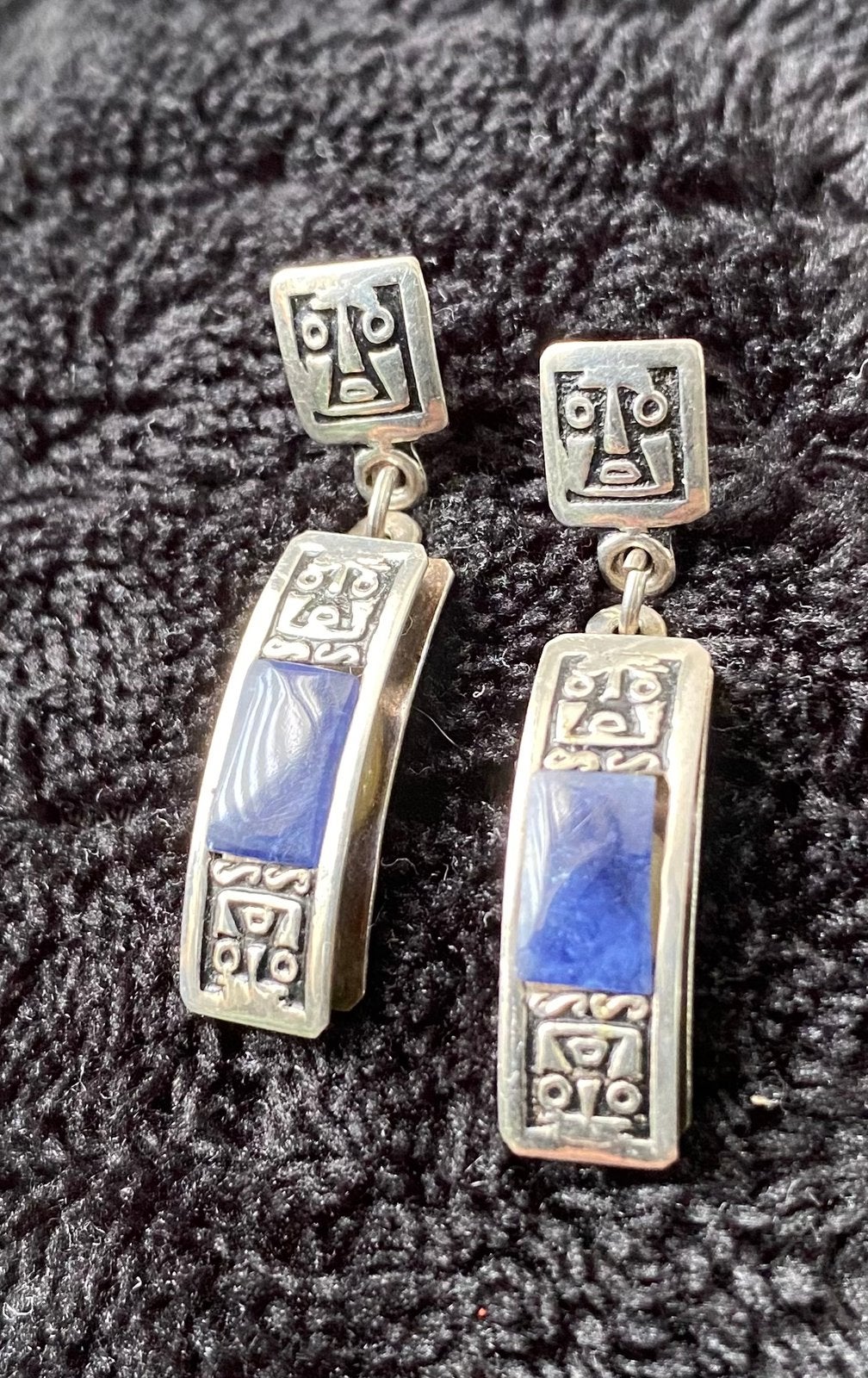 Vintage Azteekse stijl met lapis lazuli steentjes - 950, Gebruikt, Blauw, Ophalen of Verzenden, Met edelsteen
