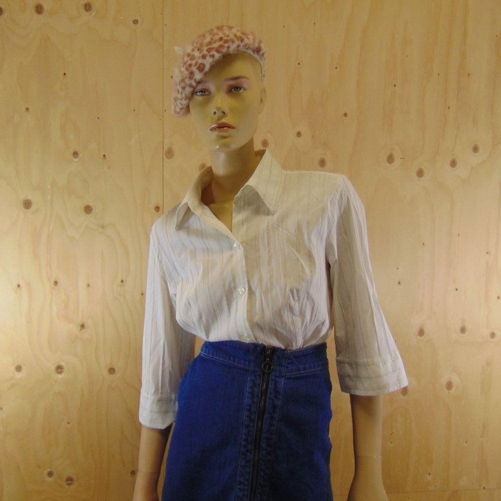 Vintage gestreepte blouse wit & goud maat 42, Verzenden, Wit, Maat 42/44 (L), Zo goed als nieuw