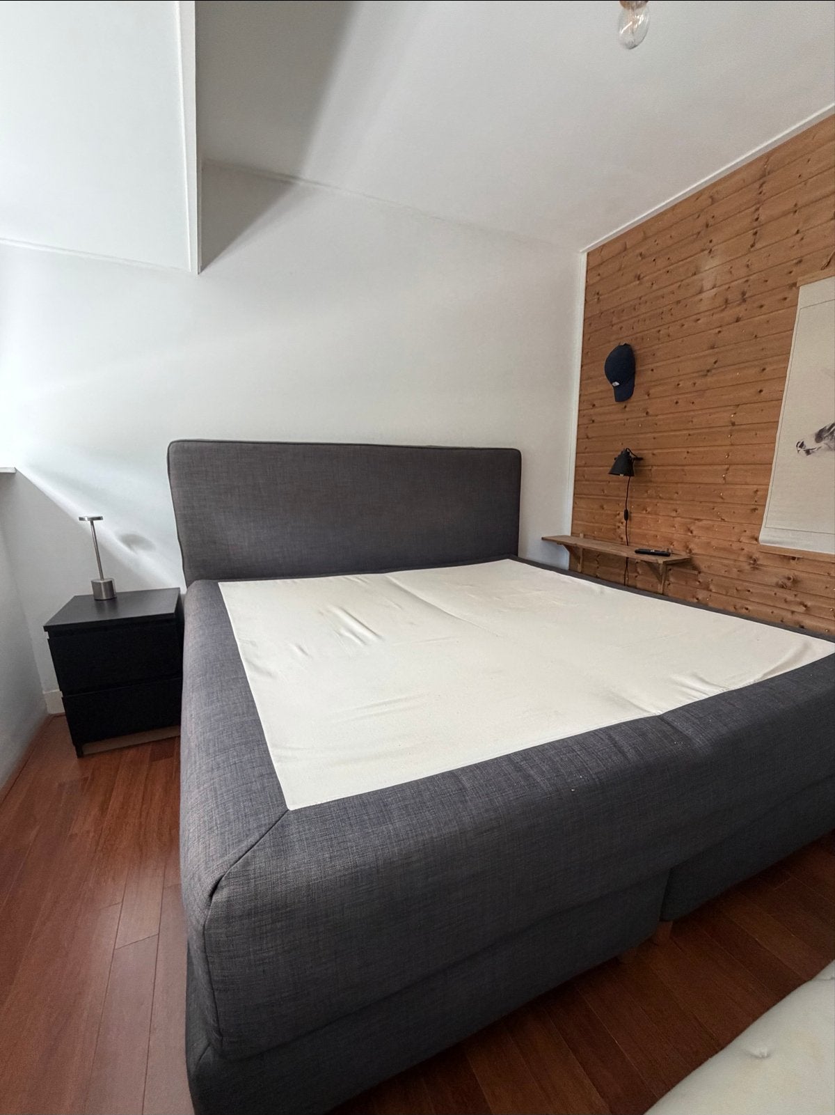 Tweepersoons boxspring bed - Grijs, 180x200 cm, Ophalen, Gebruikt, Tweepersoons, 180 cm