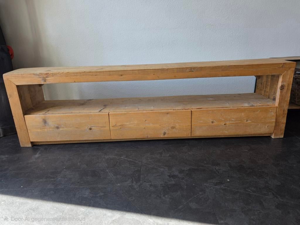 Robuuste stijgerhout tv-kast met 3 lades, Huis en Inrichting, Gebruikt, Industrieel, Landelijk, 150 tot 200 cm, Ophalen of Verzenden
