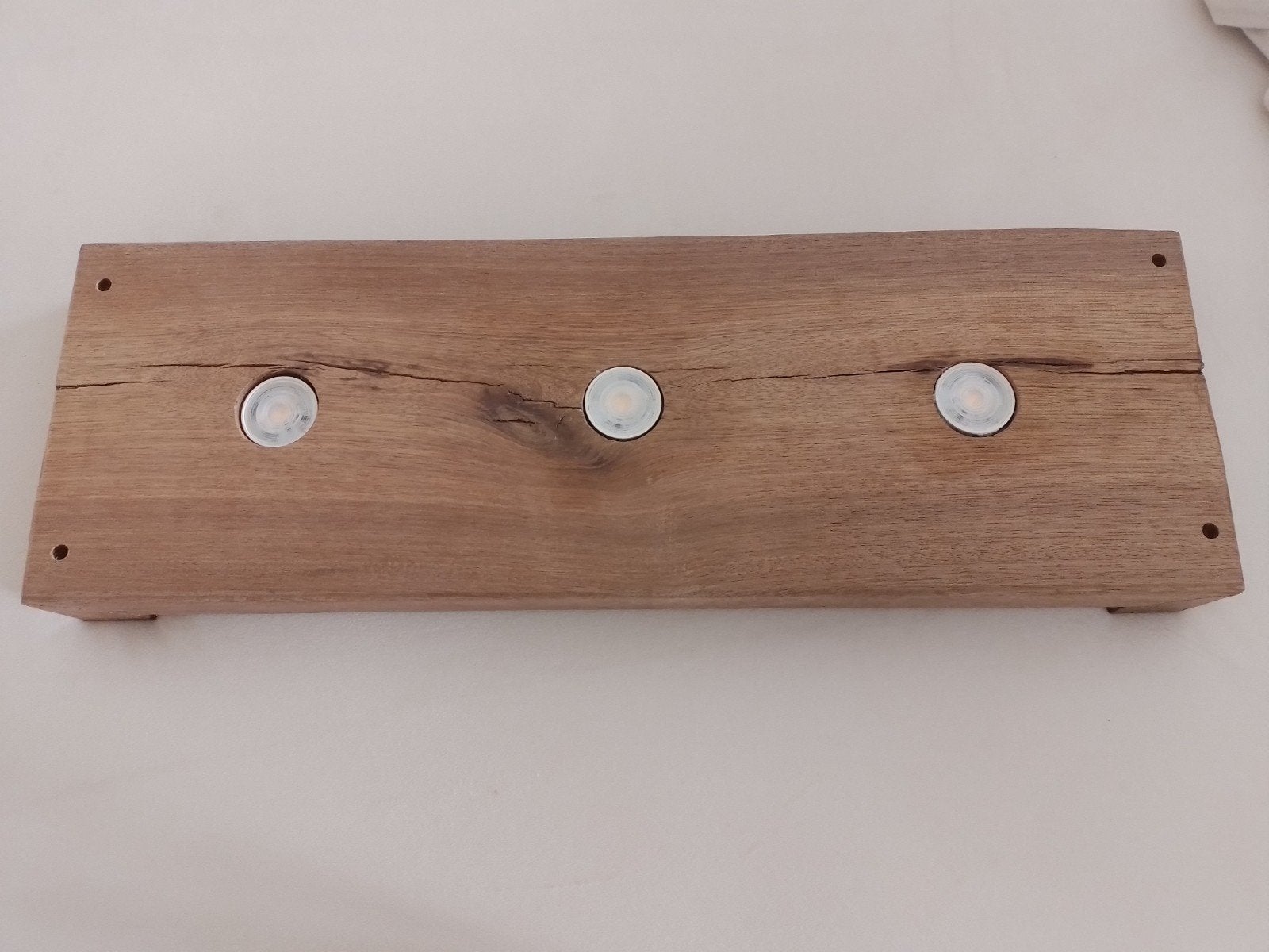 Rustieke houten wandlamp met 3 LED spots, Overige stijlen, Inclusief lichtbron, E14 (klein), Nieuw