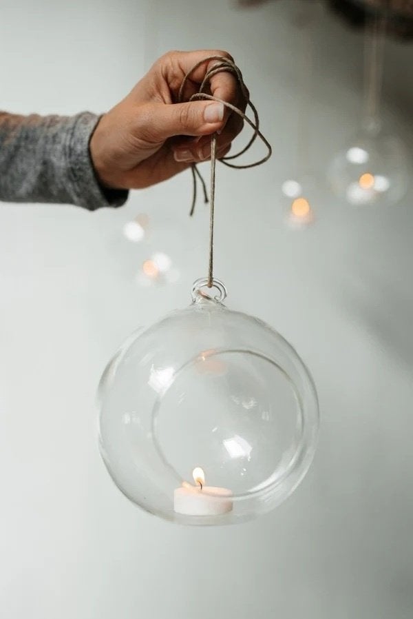 Glazen waxinelicht houder hanger L kerst bal stoer sober, LEEFF, Verzenden, Waxinelichthouder, Nieuw