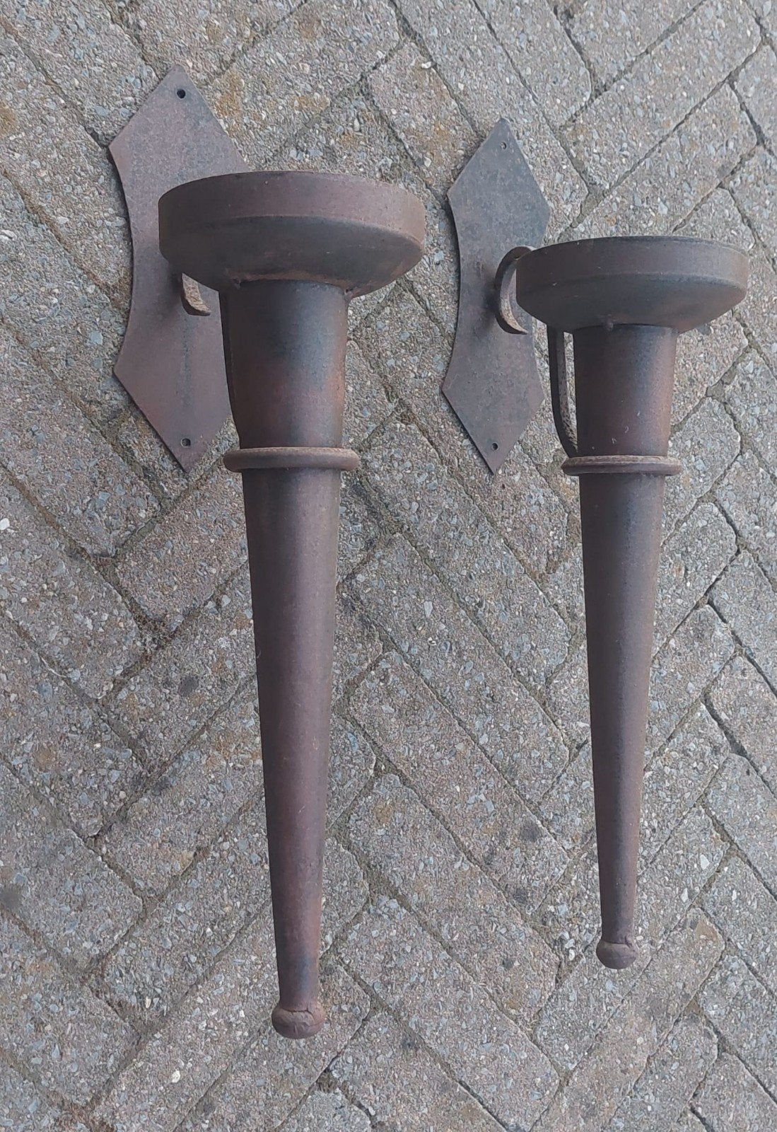 Ijzeren wand kandelaars voor kaarsen muur fakkels, Gebruikt, Bruin, Ophalen of Verzenden, Metaal