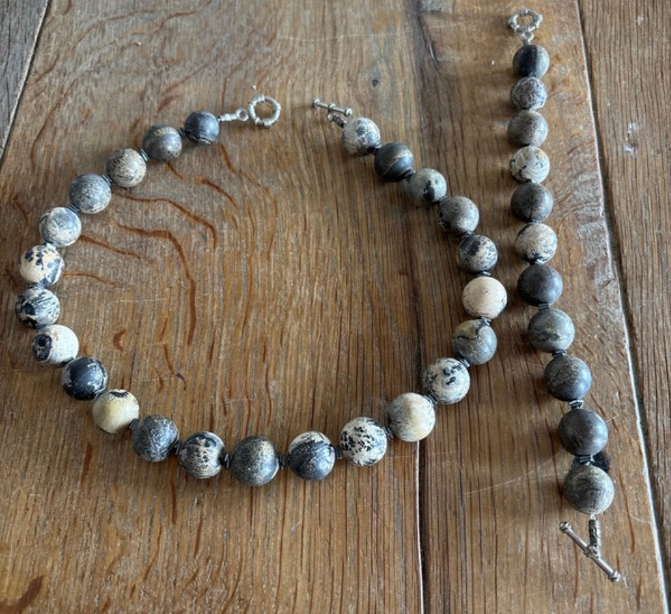 Ketting +Armband Picasso Jaspis, Overige kleuren, Ophalen of Verzenden, Zo goed als nieuw, Steen of Mineraal